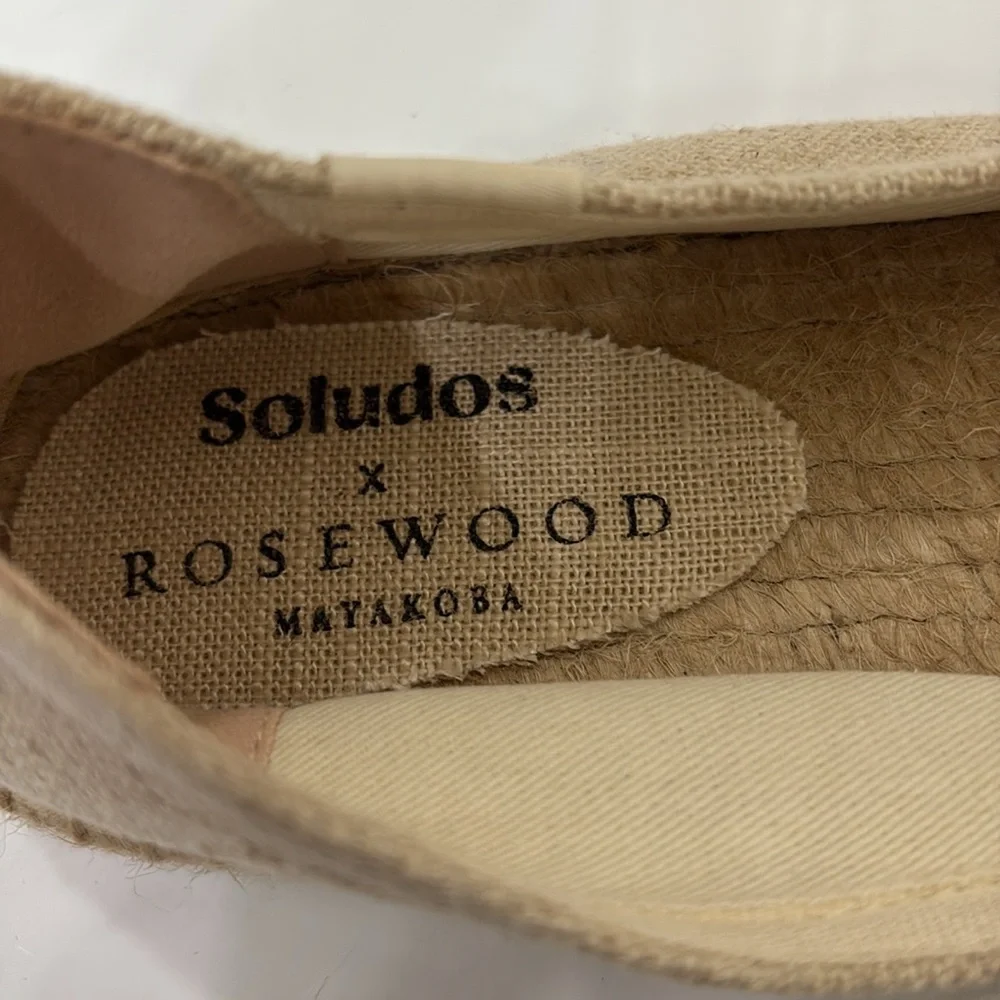 Soludos Natural Canvas Espadrilles with Blue Palm and Script
